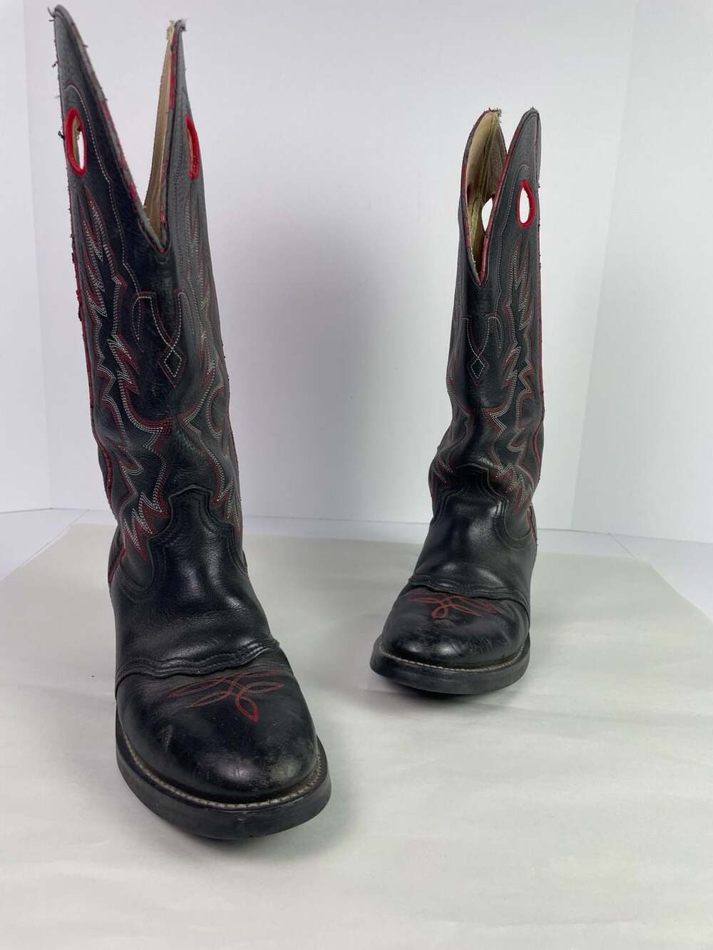Laredo 62010 Black Leather Western Cowboy Boots Red Stitching Size 7.5 D